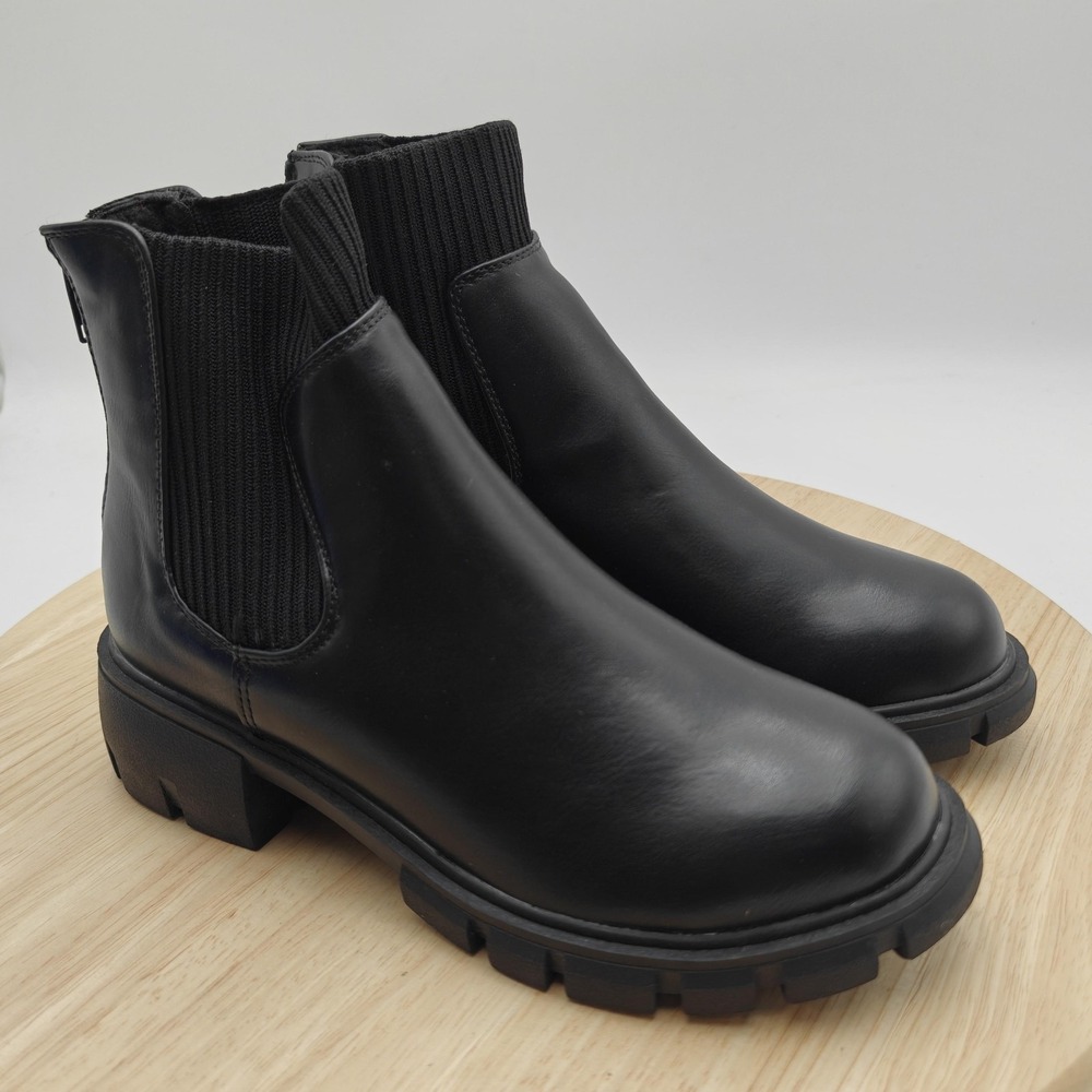 Steve Madden JHATCH Boots Kids Size 3 Black Chelsea Ankle Lug Sole Zip Lined
